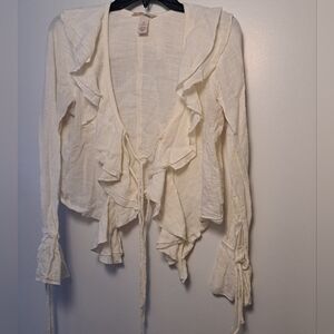 H&M Off White Vintage Style Ruffled Top Cotton Polyester Women's Size Small